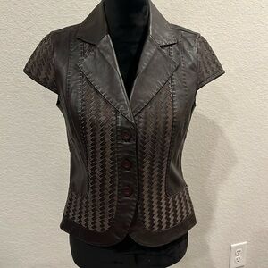 Chocolate Brown Short Sleeve Leather Jacket